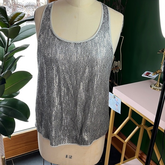 Bcbg silk and sequin racer back tank. This is the one you’ve been looking for. - Picture 1 of 5